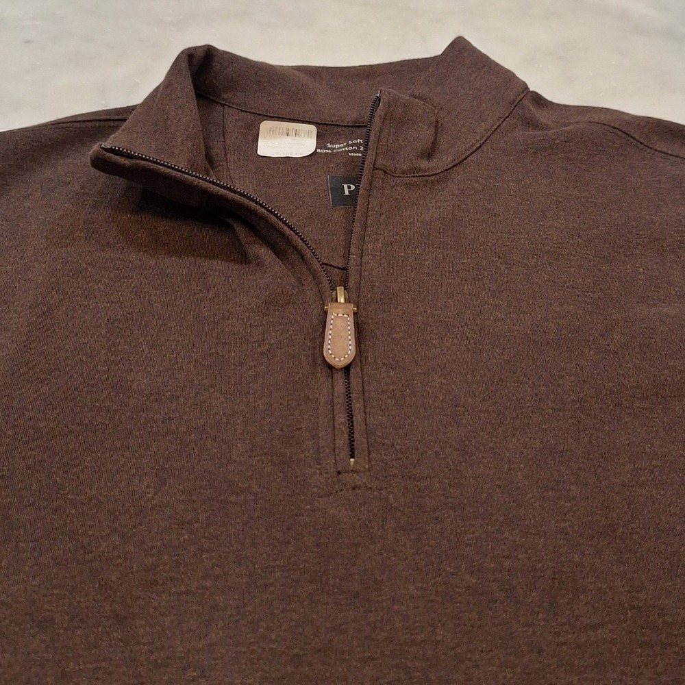 New Perlis 1939 Quarter Zip Vest Mens Lg Cocoa Brown Super Soft Interlock Cotton